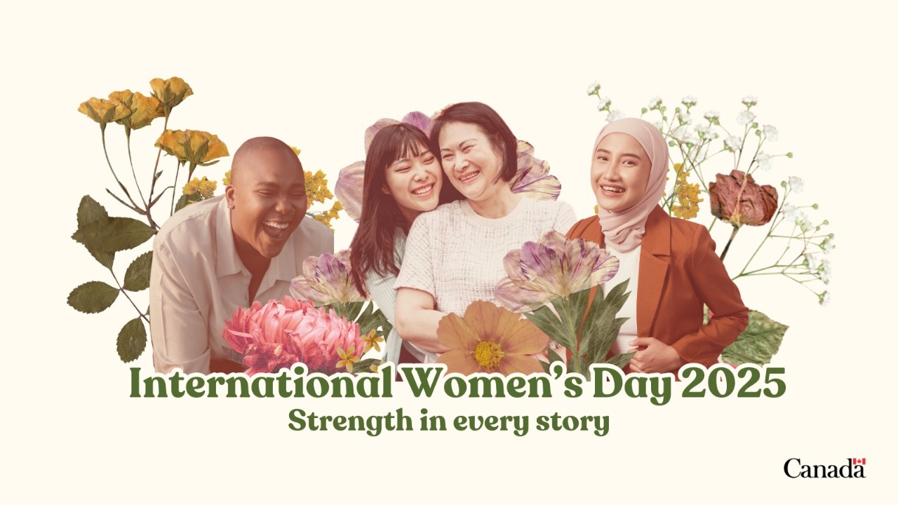 women featured with florals, beige background