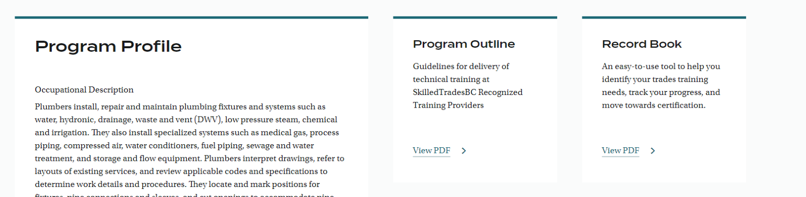 A screenshot of where to find the program outline on our websites trade pages